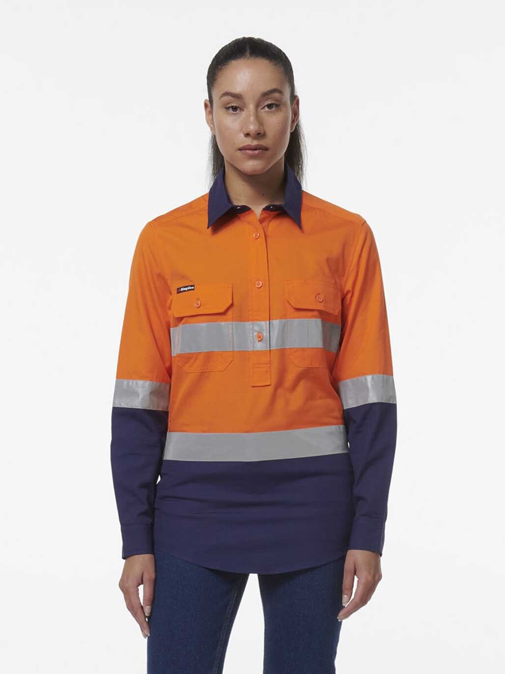 KingGee Womens Workcool Vented Closed Front Reflective Shirt K44230