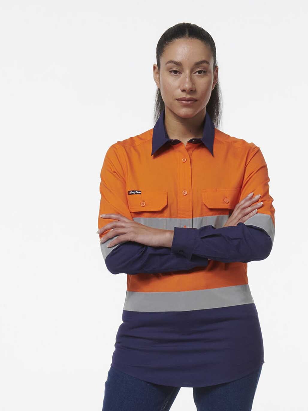 KingGee Womens Workcool Vented Closed Front Reflective Shirt K44230