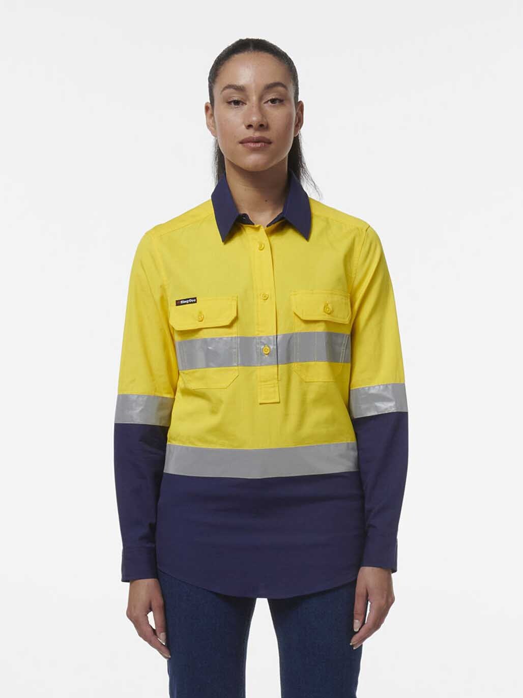 KingGee Womens Workcool Vented Closed Front Reflective Shirt K44230