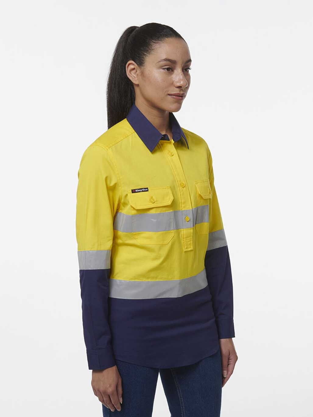 KingGee Womens Workcool Vented Closed Front Reflective Shirt K44230