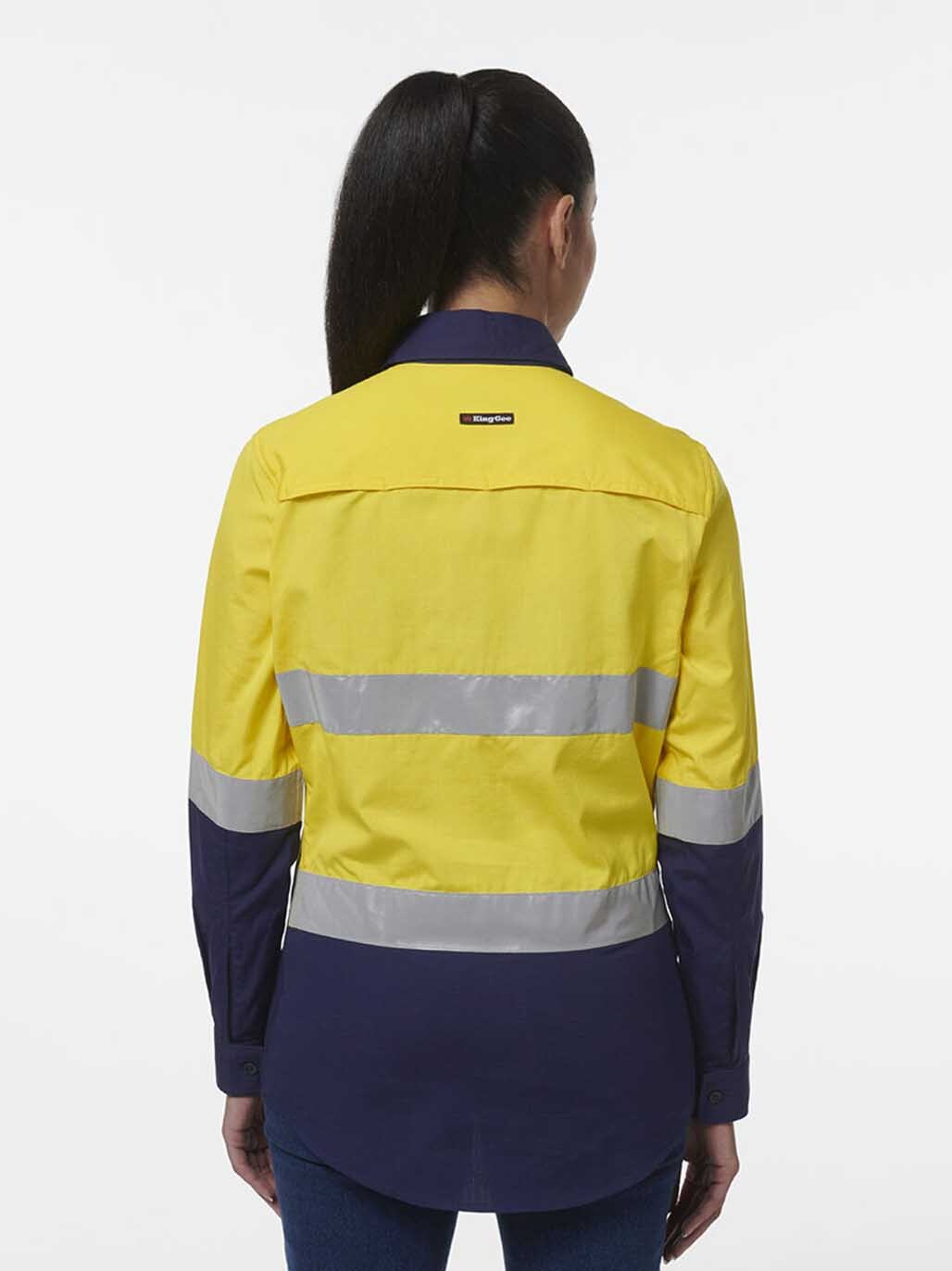 KingGee Womens Workcool Vented Closed Front Reflective Shirt K44230