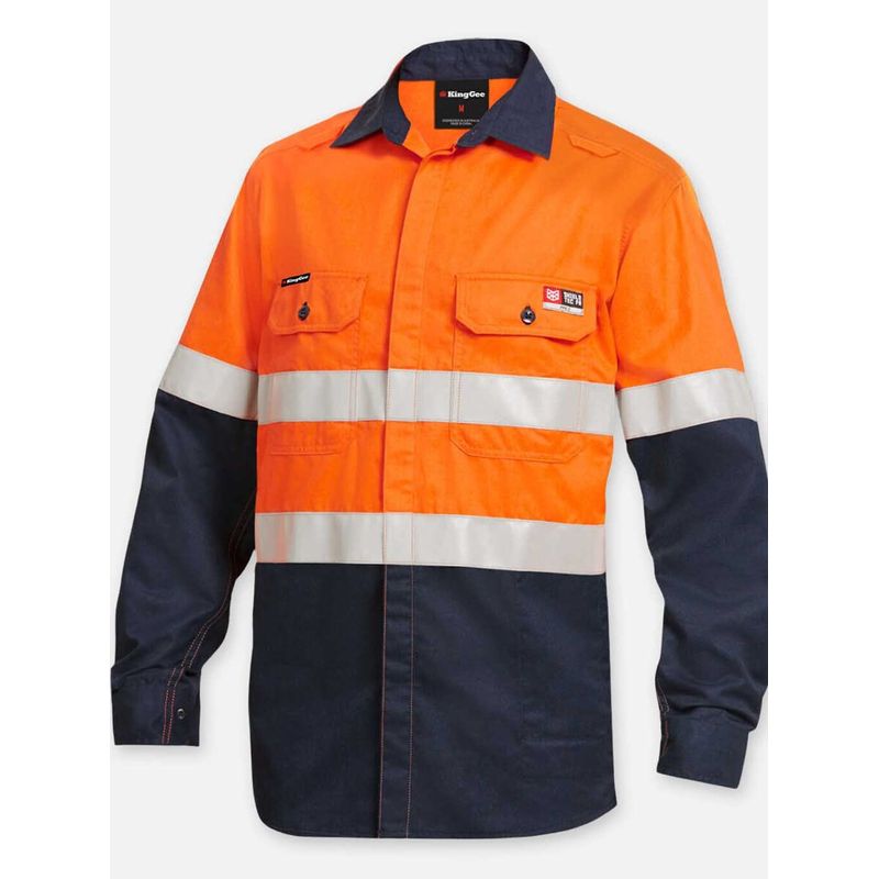 KingGee Shieldtec Lenzing Flame Resitant Hi-Vis Spliced Open Front Taped Shirt PPE2 K84000
