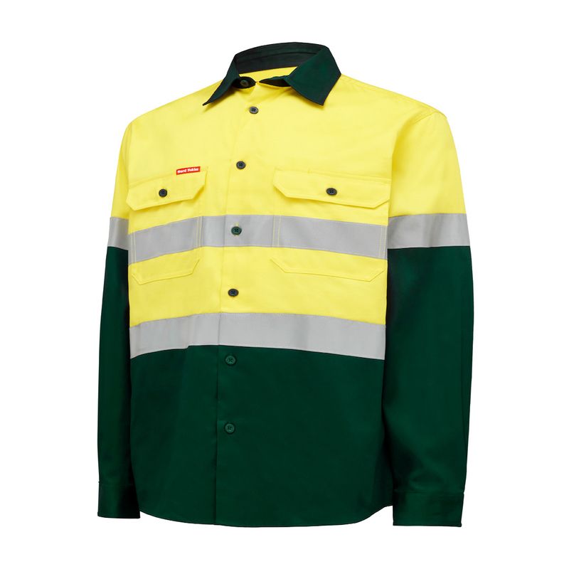 Hard Yakka Hi vis Long Sleeve 2 Tone Cotton Drill Shirt with Tape Y04610