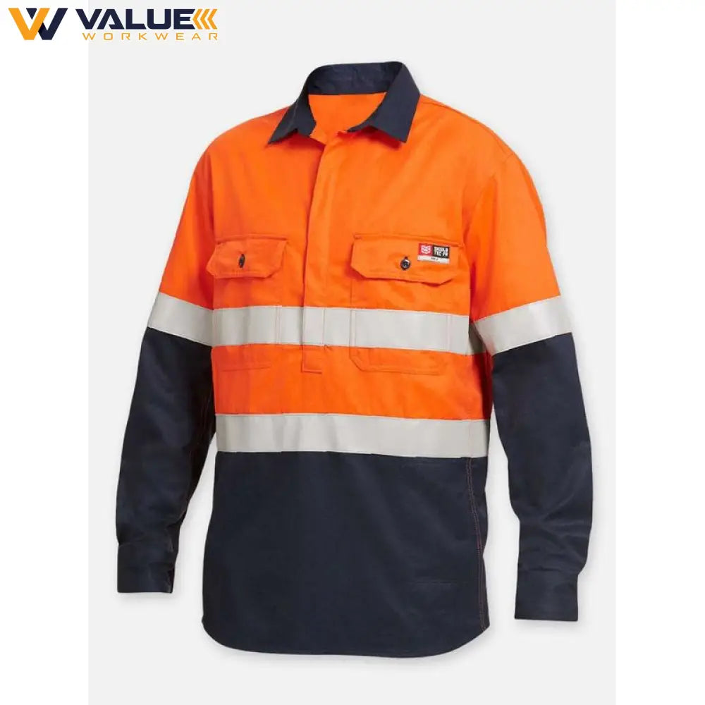 KingGee Kinggee Mens Shieldtec Flame Resistant Hi Vis 2 Tone Closed Front Taped Shirt PPE2 Y04550