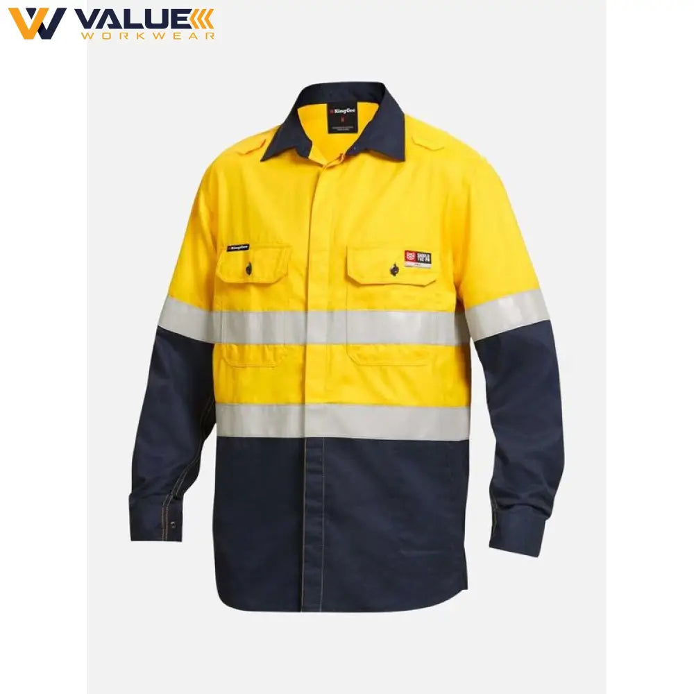 KingGee Shieldtec Lenzing Flame Resitant Hi-Vis Spliced Open Front Taped Shirt PPE2 K84000