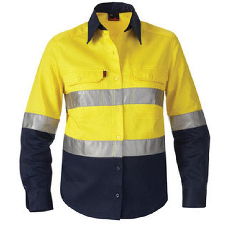 KingGee Women's Reflective Spliced Drill Shirt Long Sleeve 'Hoop' Pattern K44532
