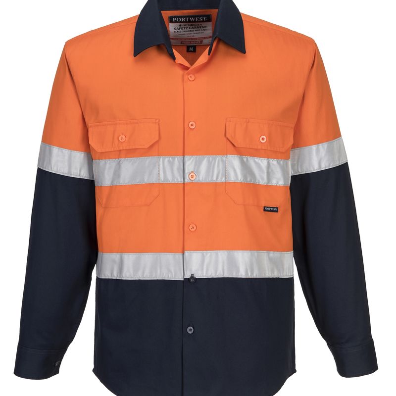 Portwest Hi-Vis Two Tone Regular Weight Long Sleeve Shirt with Tape MA101
