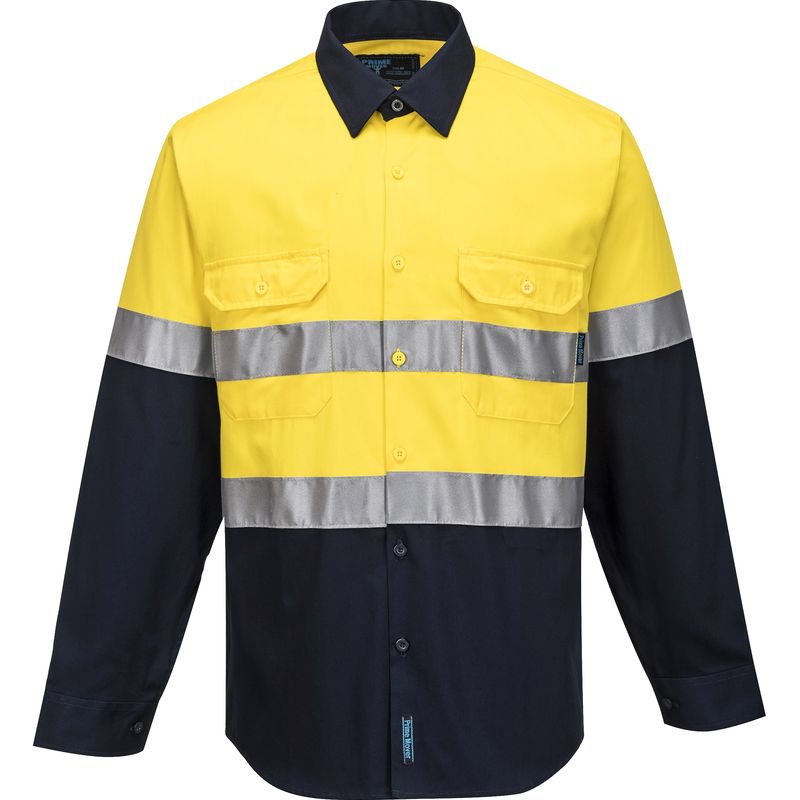 Portwest Hi-Vis Two Tone Regular Weight Long Sleeve Shirt with Tape MA101 - Value Workwear