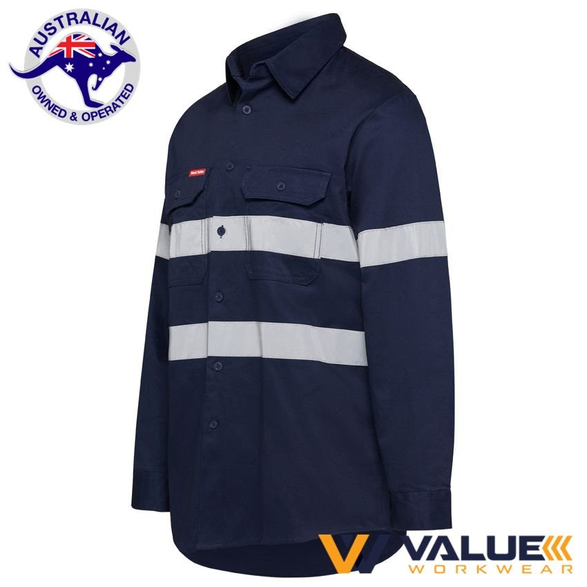 Hard Yakka Foundations Hi-Vis Cotton Drill Shirt With Tape Long Sleeve Y07227