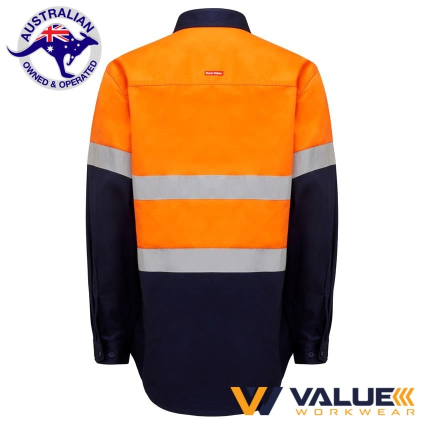 Hard Yakka Hi vis Long Sleeve 2 Tone Cotton Drill Shirt with Tape Y04610