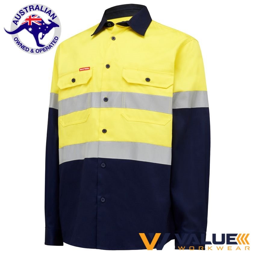 Hard Yakka Hi vis Long Sleeve 2 Tone Cotton Drill Shirt with Tape Y04610