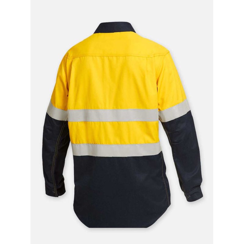 KingGee Kinggee Mens Shieldtec Flame Resistant Hi Vis 2 Tone Closed Front Taped Shirt PPE2 Y04550