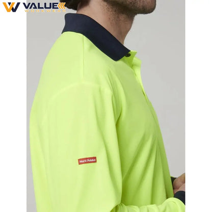 Hard Yakka Mens Long Sleeve Hi Vis Polo Y19617