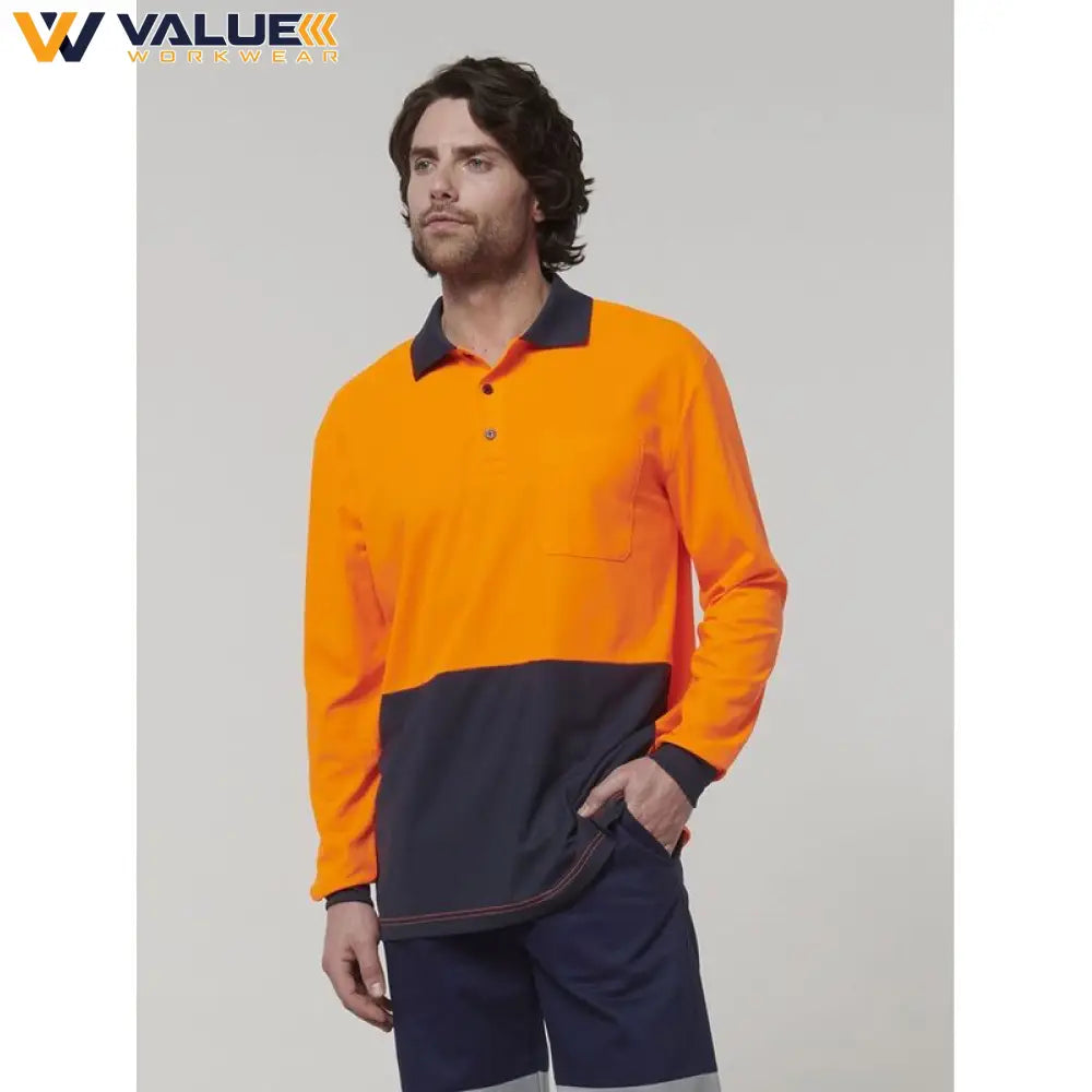 Hard Yakka Mens Long Sleeve Hi Vis Polo Y19617