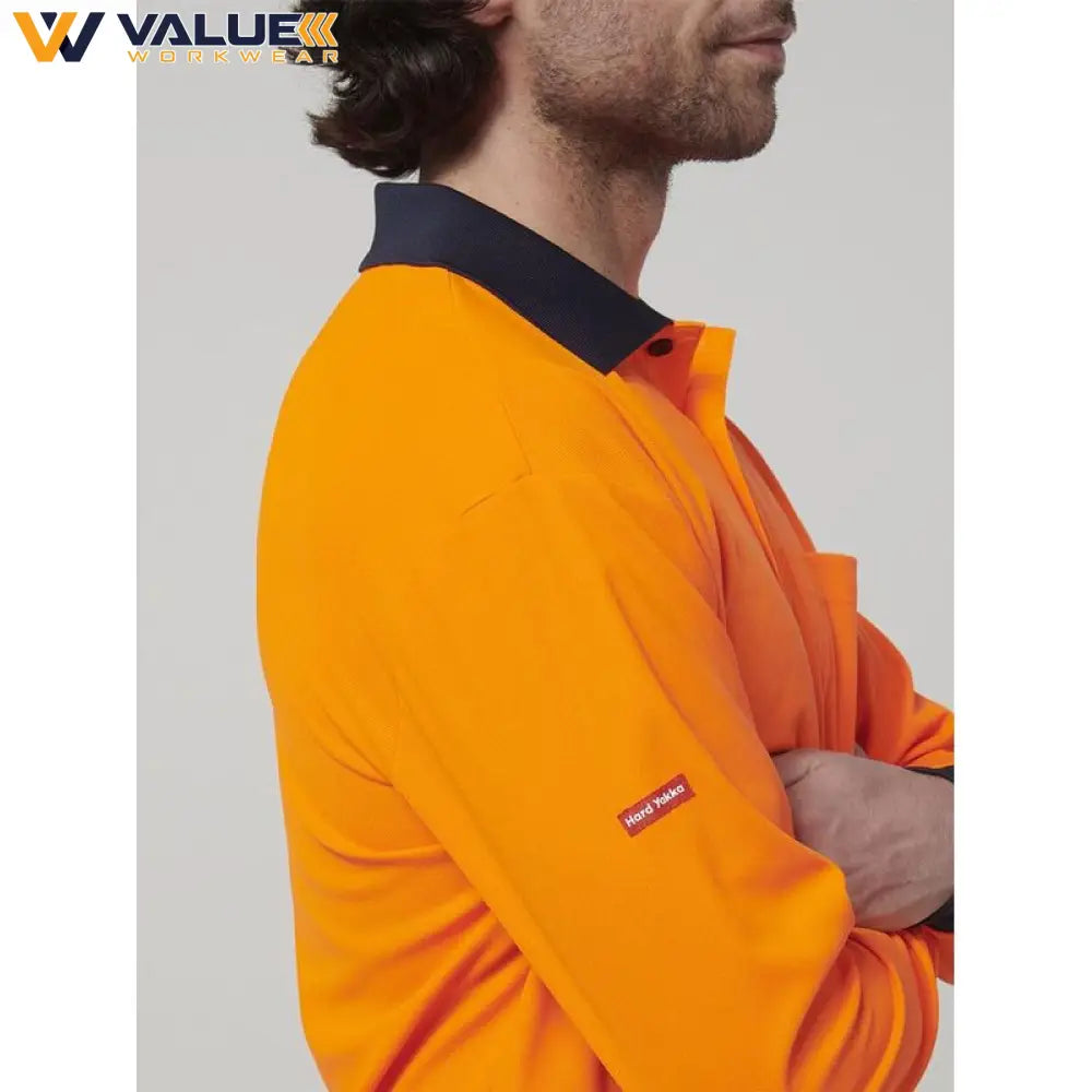 Hard Yakka Mens Long Sleeve Hi Vis Polo Y19617
