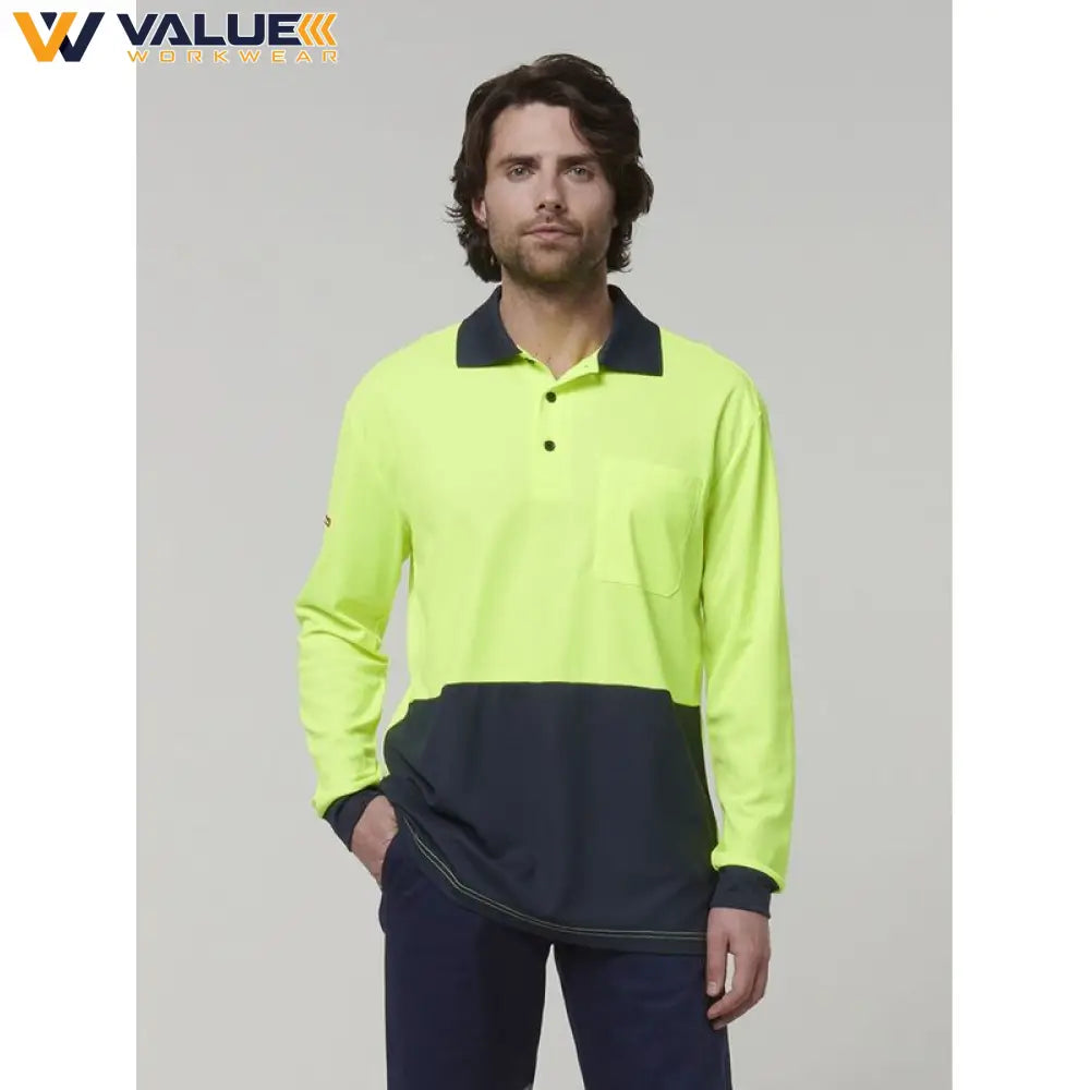 Hard Yakka Mens Long Sleeve Hi Vis Polo Y19617