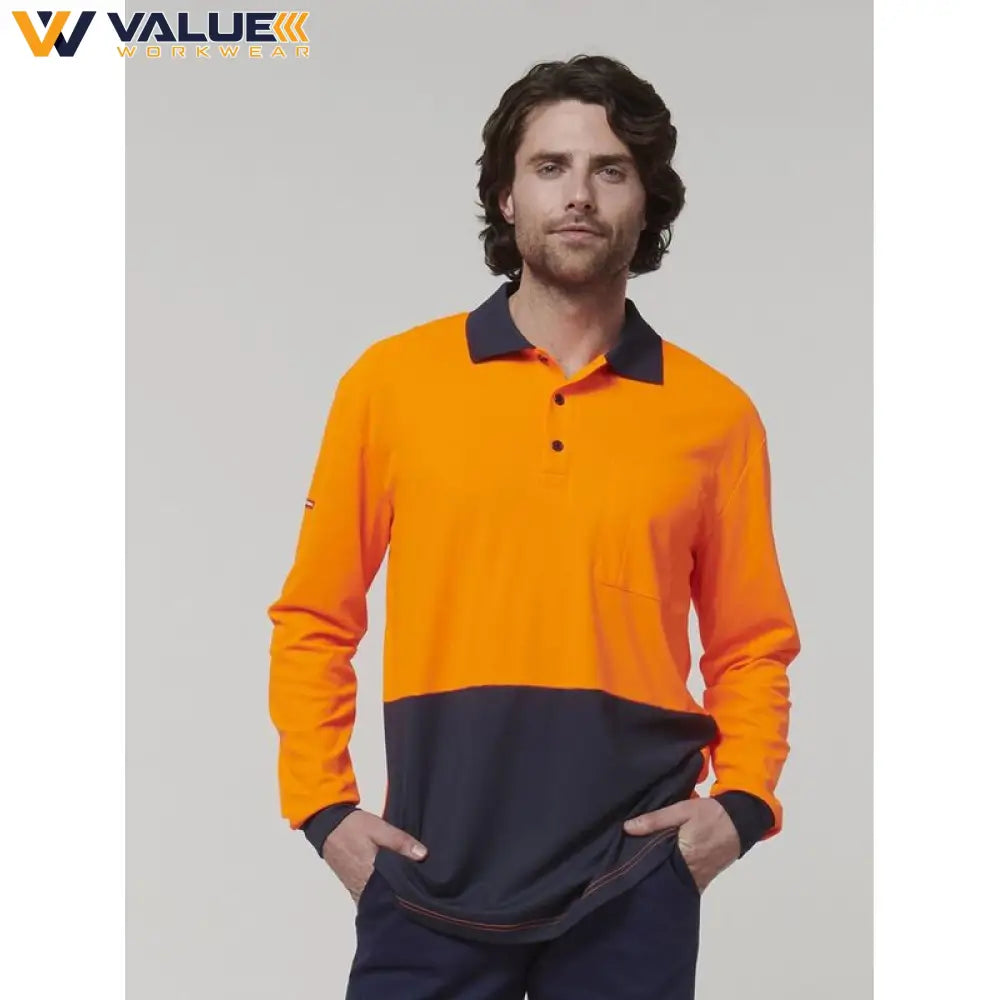 Hard Yakka Mens Long Sleeve Hi Vis Polo Y19617