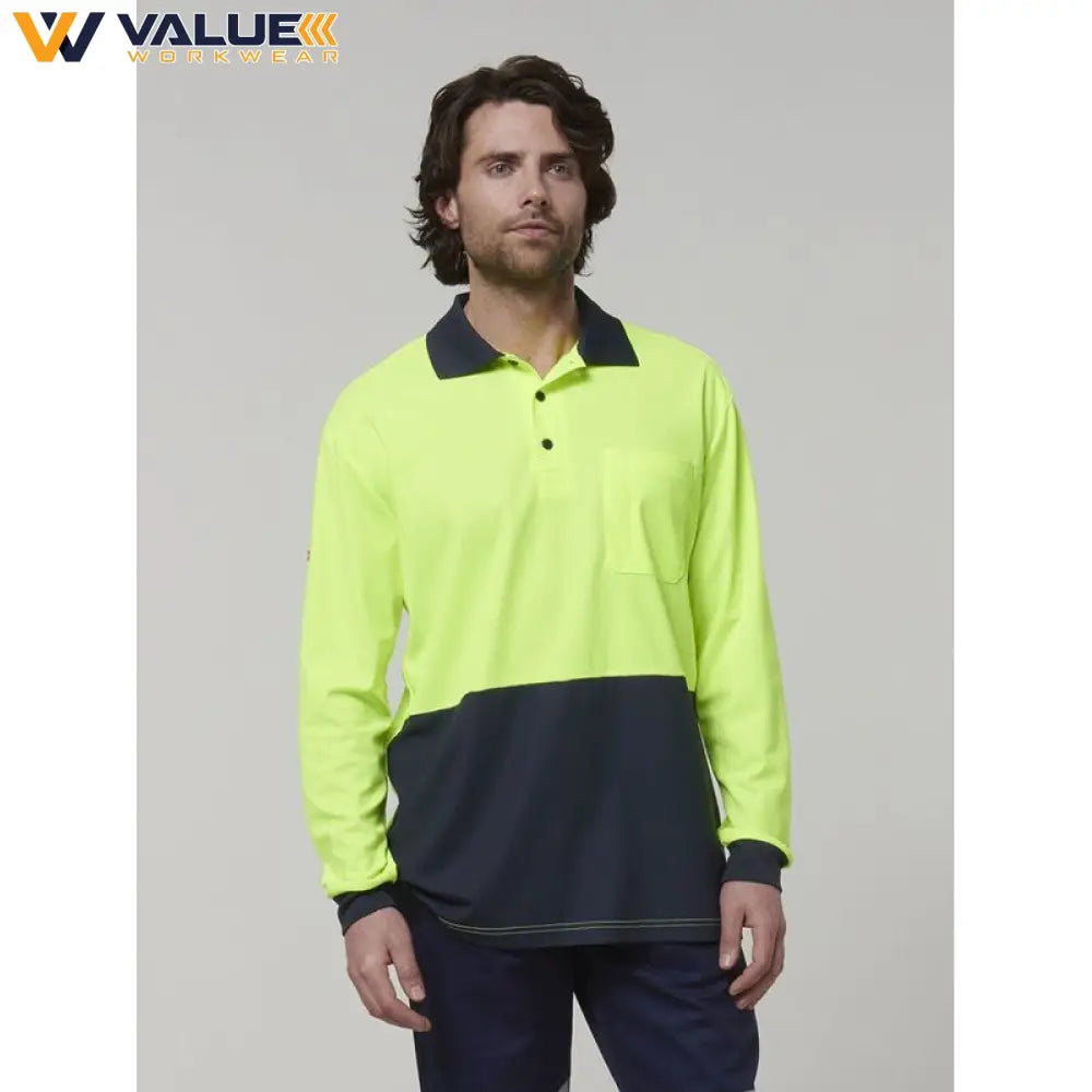 Hard Yakka Mens Long Sleeve Hi Vis Polo Y19617