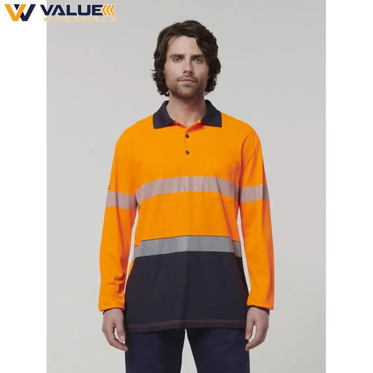 Hard Yakka Mens Long Sleeve Hi Vis Taped Polo Y19619