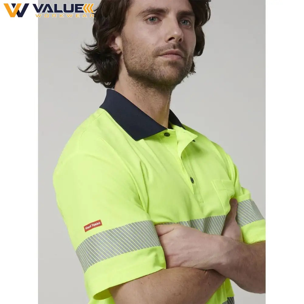 Hard Yakka Mens Short Sleeve Hi Vis Taped Polo Y19618