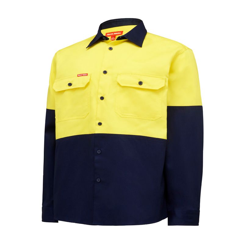Hard Yakka Hi vis Long sleeve Heavy weight 2 Tone Cotton Drill Shirt Y04605