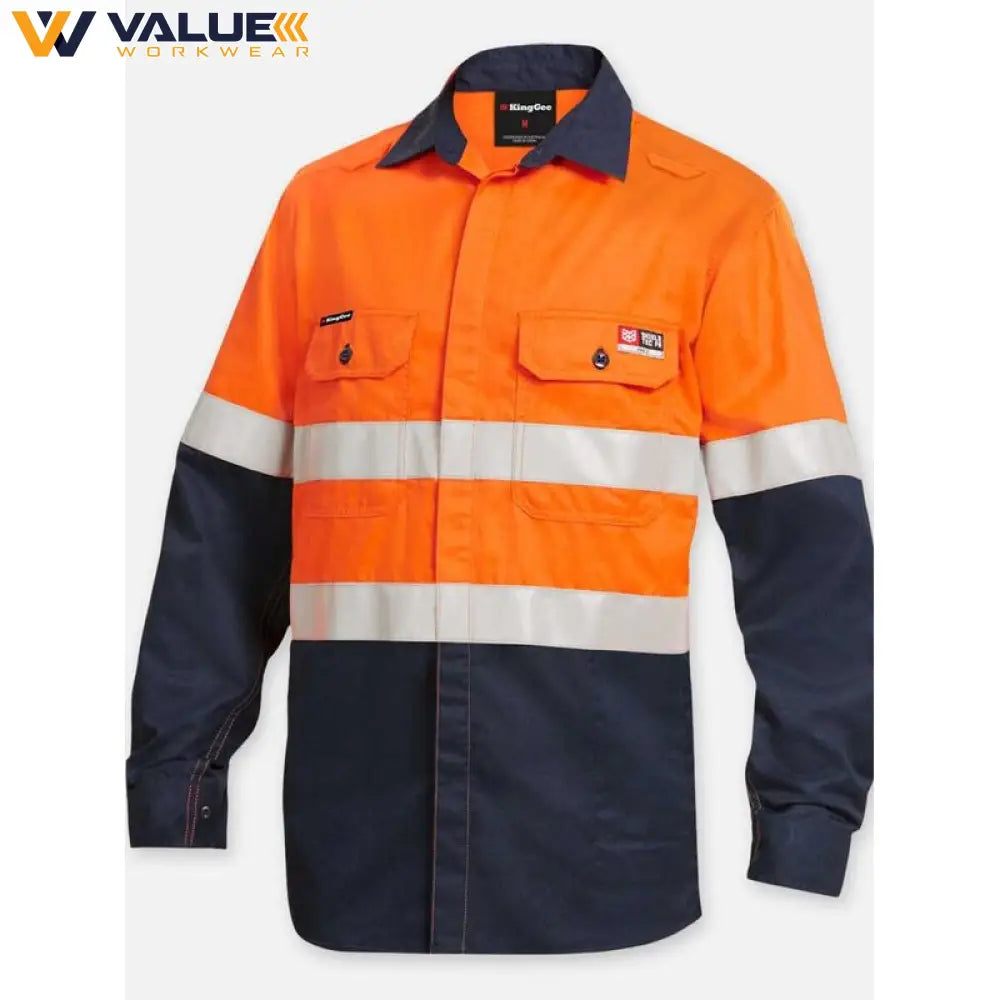 KingGee Shieldtec Lenzing Flame Resitant Hi-Vis Spliced Open Front Taped Shirt PPE2 K84000