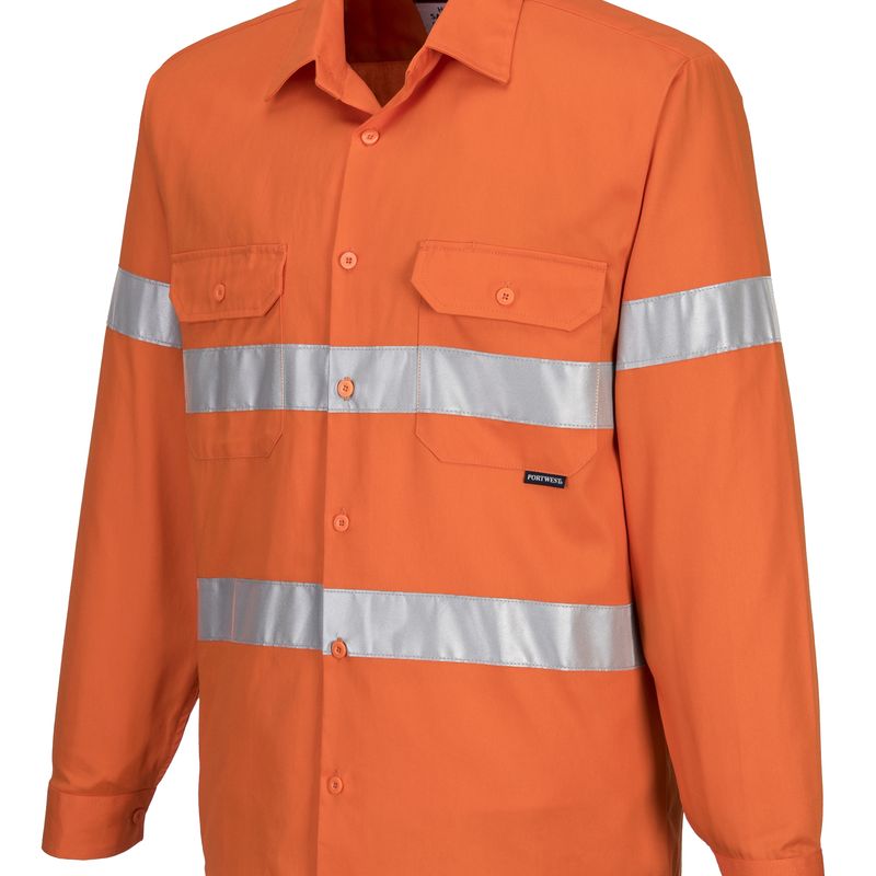 Portwest Hi-Vis Regular Weight Long Sleeve Shirt with Tape MA191 - Value Workwear