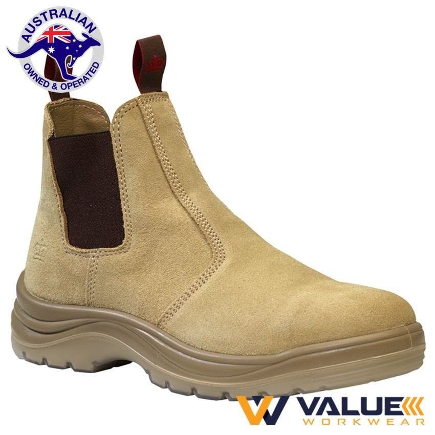 KingGee Flinders Elastic Gusset Safety Boot Sand Suede K25180
