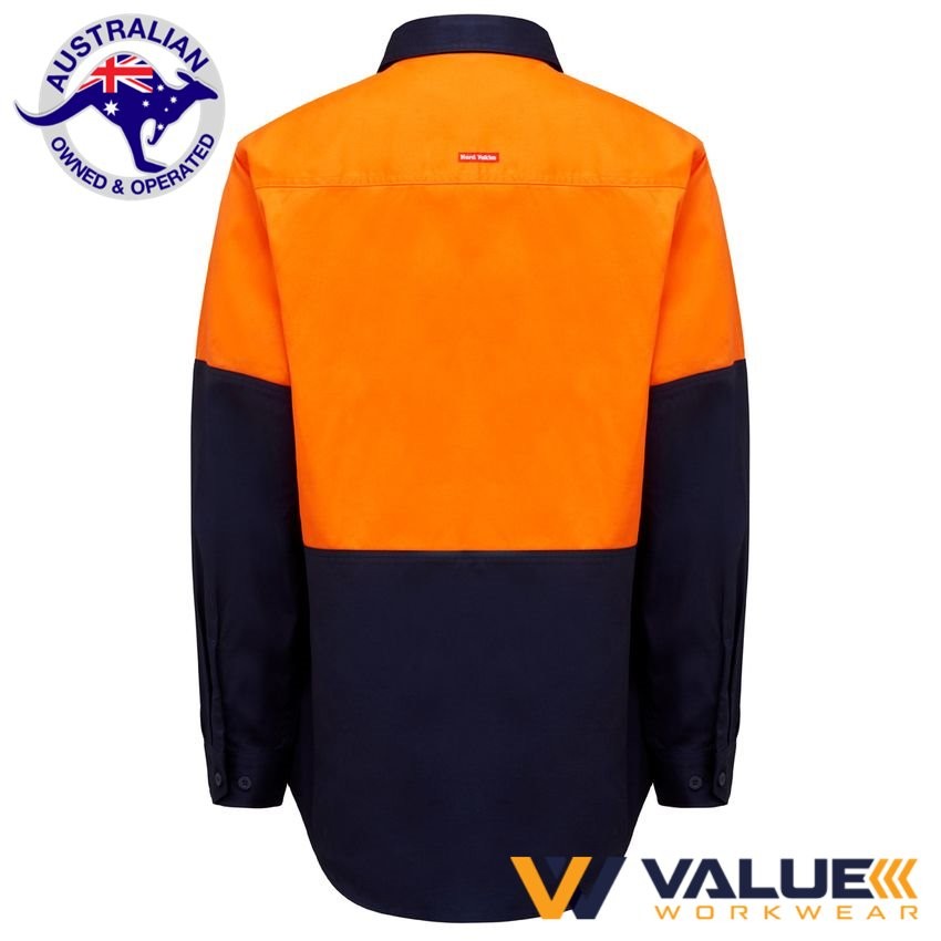 Hard Yakka Hi vis Long sleeve Heavy weight 2 Tone Cotton Drill Shirt Y04605