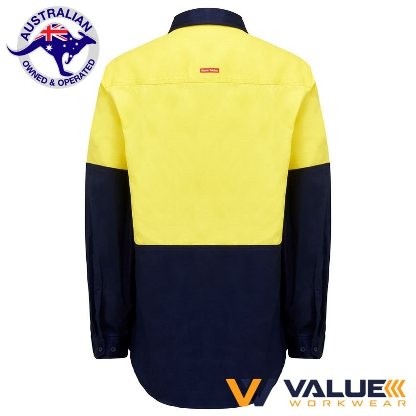 Hard Yakka Hi vis Long sleeve Heavy weight 2 Tone Cotton Drill Shirt Y04605