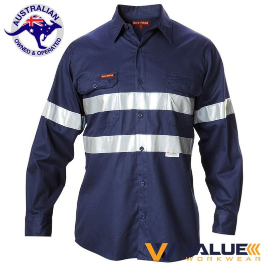 Hard Yakka Foundations Hi-Vis Cotton Drill Shirt With Tape Long Sleeve Y07227