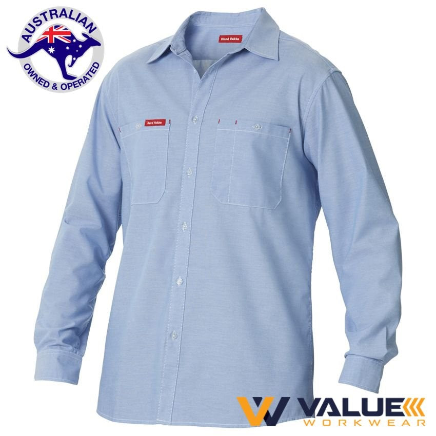 Hard Yakka Foundations Chambray 60/40 Cotton Polyester Shirt Long Sleeve Y07338