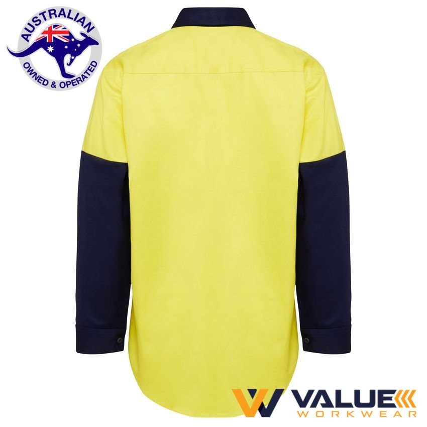 Hard Yakka Foundations Hi-Vis Two Tone Shirt Gusset Long Sleeve Y07984