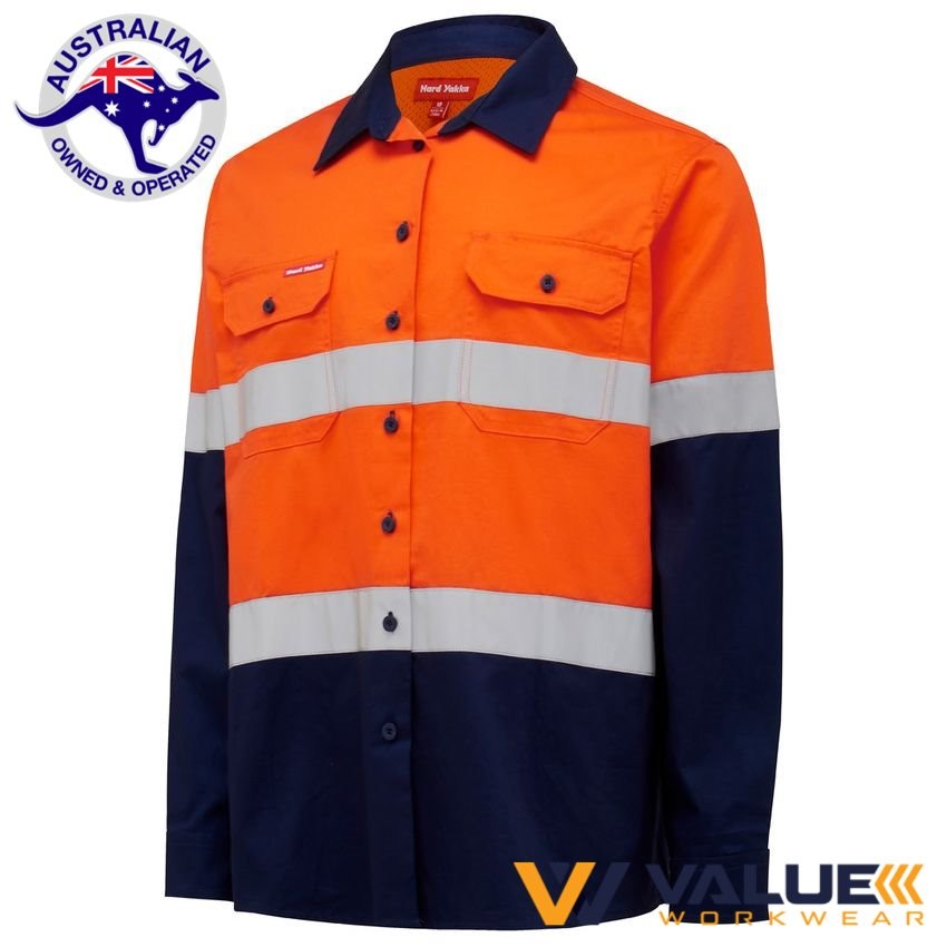 Hard Yakka Long Sleeve Hi vis Light Weight 2 Tone Ventilated Shirt Y08805