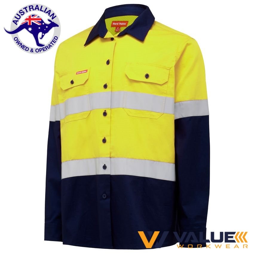 Hard Yakka Long Sleeve Hi vis Light Weight 2 Tone Ventilated Shirt Y08805