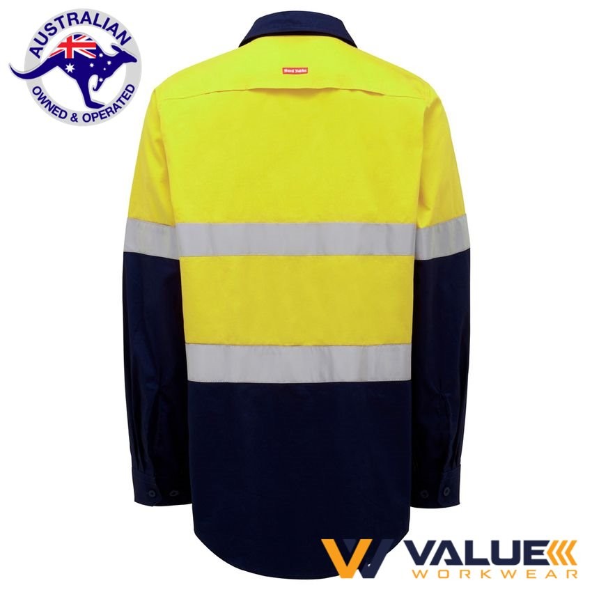 Hard Yakka Long Sleeve Hi vis Light Weight 2 Tone Ventilated Shirt Y08805