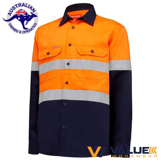 Hard Yakka Hi vis Long Sleeve 2 Tone Cotton Drill Shirt with Tape Y04610