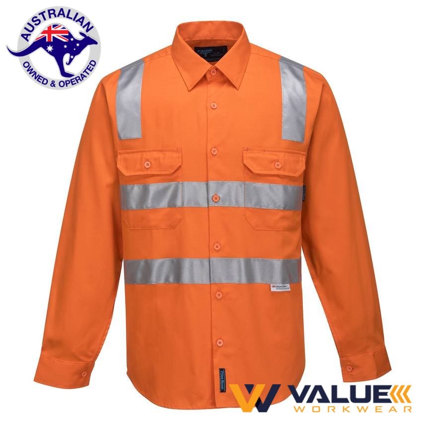 Portwest Hi-Vis Regular Weight Long Sleeve Shirt with Tape over Shoulder MS191