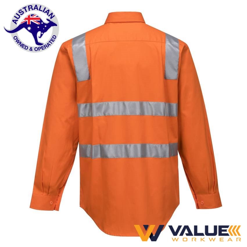 Portwest Hi-Vis Regular Weight Long Sleeve Shirt with Tape over Shoulder MS191 - Value Workwear