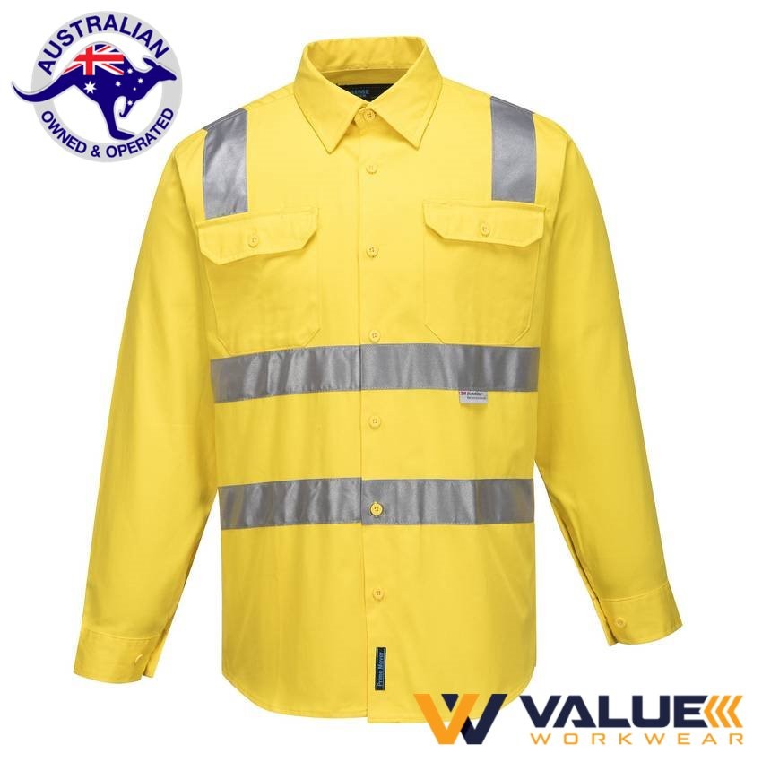 Portwest Hi-Vis Regular Weight Long Sleeve Shirt with Tape over Shoulder MS191 - Value Workwear