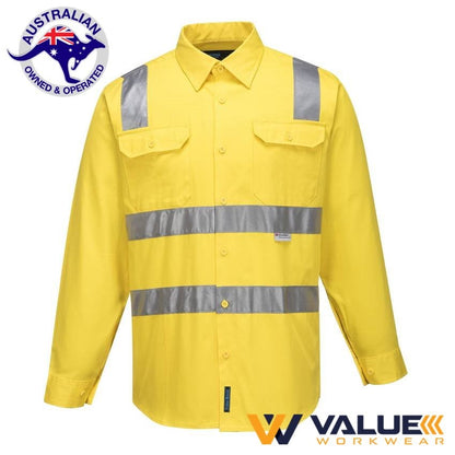 Portwest Hi-Vis Regular Weight Long Sleeve Shirt with Tape over Shoulder MS191 - Value Workwear