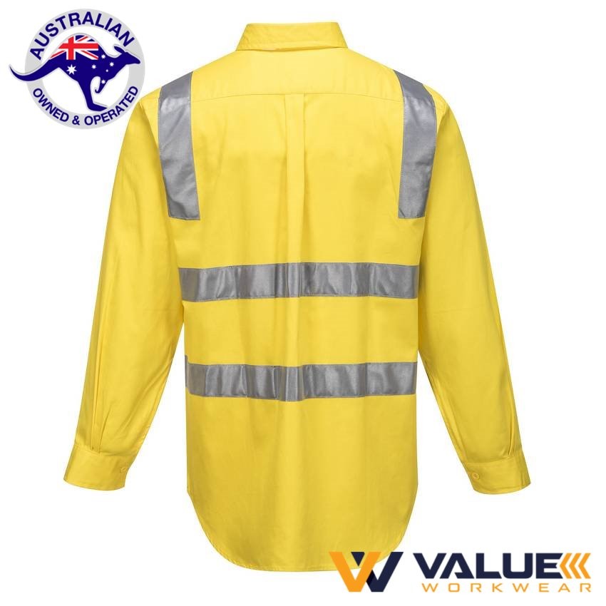 Portwest Hi-Vis Regular Weight Long Sleeve Shirt with Tape over Shoulder MS191 - Value Workwear