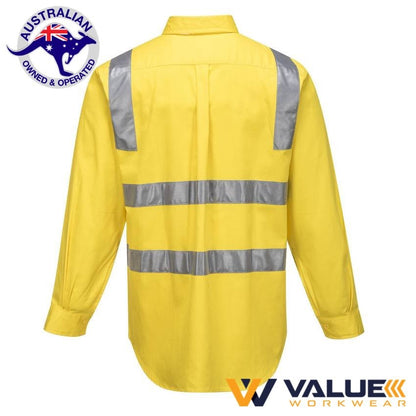 Portwest Hi-Vis Regular Weight Long Sleeve Shirt with Tape over Shoulder MS191 - Value Workwear